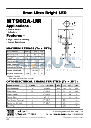 MT900A-UR datasheet - 5mm Red Ultra Bright Emtter