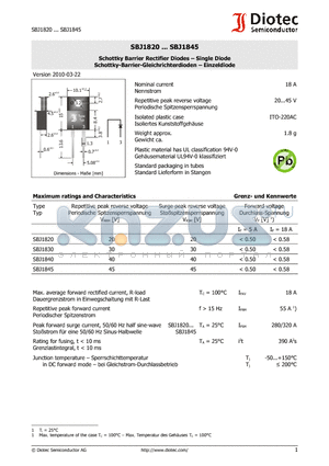 SBJ1830 datasheet - Schottky Barrier Rectifier Diodes - Single Diode