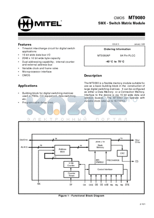 MT9080 datasheet - CMOS SMX - Switch Matrix Module