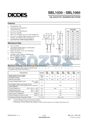 SBL1030 datasheet - 10A SCHOTTKY BARRIER RECTIFIER