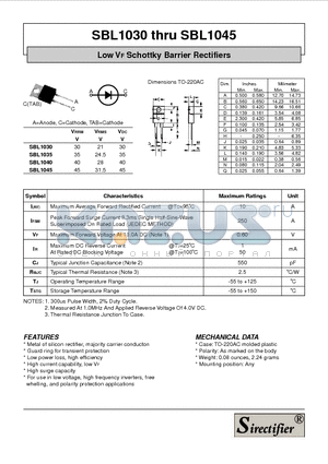 SBL1030 datasheet - Low VF Schottky Barrier Rectifiers