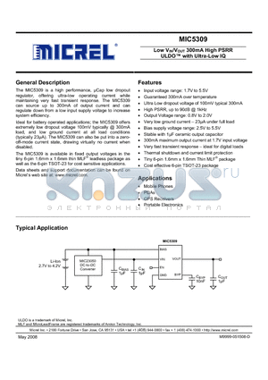 MIC5309_08 datasheet - Low VIN/VOUT 300mA High PSRR ULDO with Ultra-Low IQ