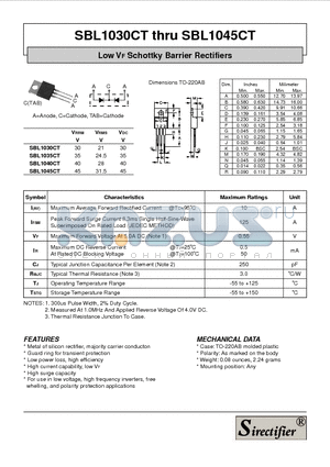 SBL1030CT datasheet - Low VF Schottky Barrier Rectifiers