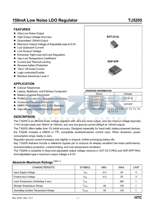 TJ5205SF5-3.6V datasheet - 150mA Low Noise LDO Regulator