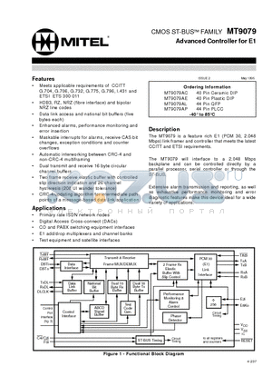 MT9079AE datasheet - CMOS ST-BUS FAMILY Advanced Controller for E1