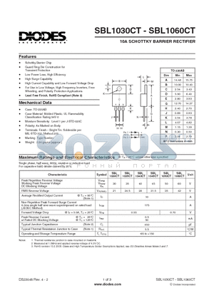 SBL1040CT datasheet - 10A SCHOTTKY BARRIER RECTIFIER