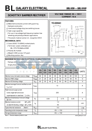 SBL1040 datasheet - SCHOTTKY BARRIER RECTIFIER