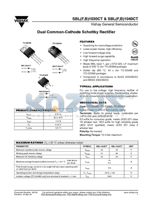 SBL1040CT datasheet - Dual Common-Cathode Schottky Rectifier