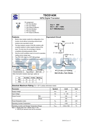 TSCD143KCU6 datasheet - NPN Digital Transistor