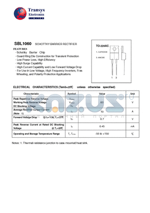 SBL1060 datasheet - SCHOTTKY BARRIER RECTIFIER