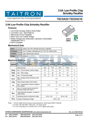 TSCDA24 datasheet - 2.0A Low Profile Chip Schottky Rectifier