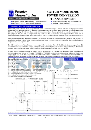TSD-1040 datasheet - SWITCH MODE DC/DC POWER CONVERSION TRANSFORMERS