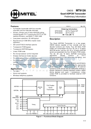 MT9126 datasheet - CMOS Quad ADPCM Transcoder