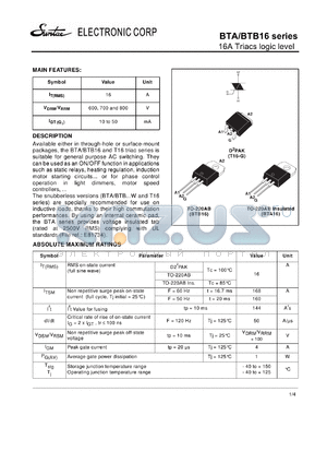 T16-G datasheet - 16A Triacs logic level