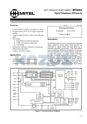 MT9094 datasheet - ISO2-CMOS ST-BUS FAMILY Digital Telephone (DPhone-II)