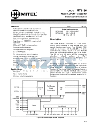 MT9126AS datasheet - CMOS Quad ADPCM Transcoder