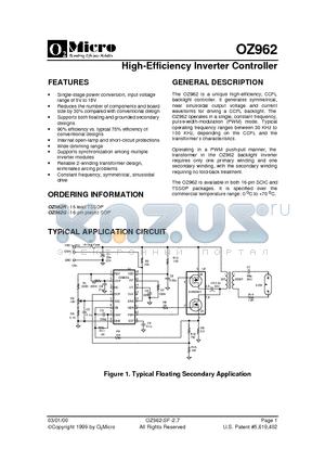 OZ962R datasheet - High-Efficiency Inverter Controller