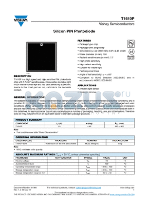 T1610P datasheet - Silicon PIN Photodiode