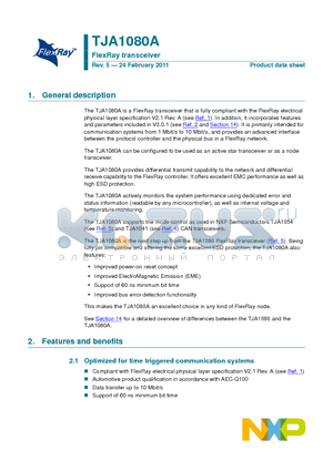 TJA1080A_11 datasheet - FlexRay transceiver Support of 60 ns minimum bit time