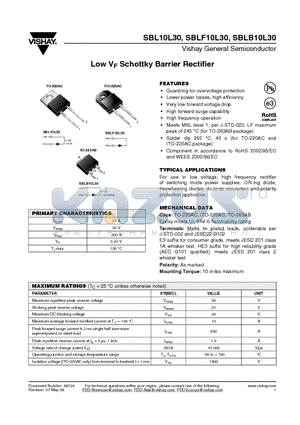 SBL10L30HE3/45 datasheet - Low VF Schottky Barrier Rectifier