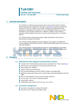 TJA1081 datasheet - FlexRay node transceiver