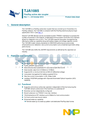 TJA1085 datasheet - FlexRay active star coupler