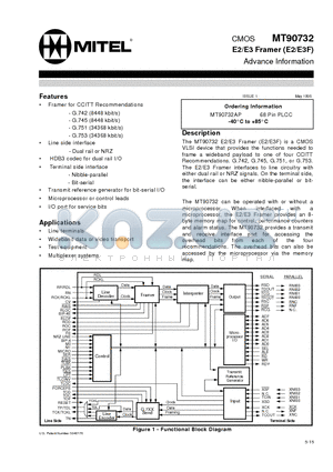 MT90732AP datasheet - CMOS E2/E3 Framer (E2/E3F)