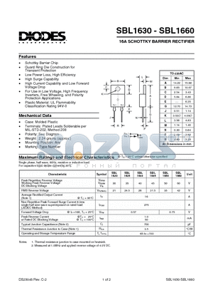 SBL1630 datasheet - 16A SCHOTTKY BARRIER RECTIFIER