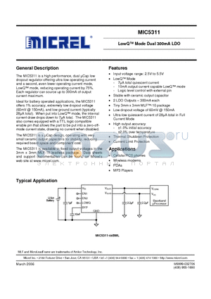 MIC5311-NLYML datasheet - LowQ Mode Dual 300mA LDO