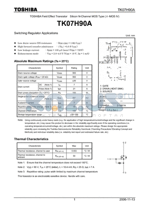 TK07H90A datasheet - Switching Regulator Applications