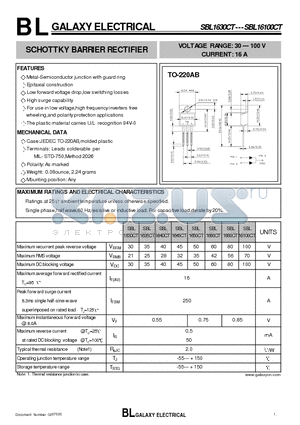 SBL1635CT datasheet - SCHOTTKY BARRIER RECTIFIER