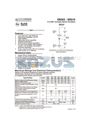SR005 datasheet - 0.5 AMP. Schottky Barrier Rectifiers