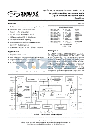 MT9172 datasheet - Digital Subscriber Interface Circuit Digital Network Interface Circuit