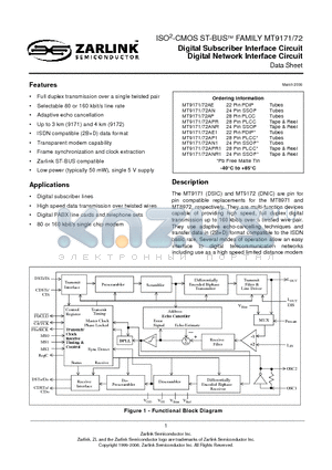 MT9172AP1 datasheet - Digital Subscriber Interface Circuit Digital Network Interface Circuit