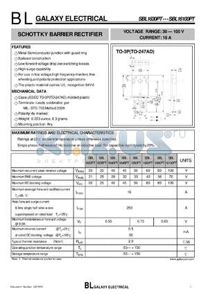 SBL1640PT datasheet - SCHOTTKY BARRIER RECTIFIER