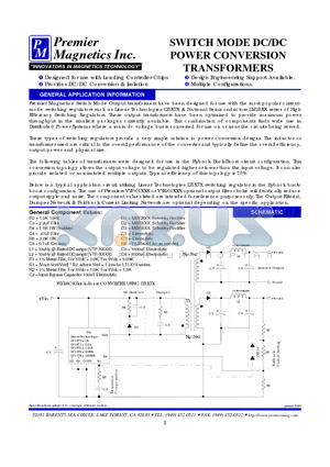 TSD-546 datasheet - SWITCH MODE DC/DC POWER CONVERSION TRANSFORMERS