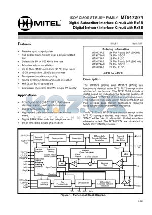 MT9173AN datasheet - Digital Subscriber Interface Circuit with RxSB