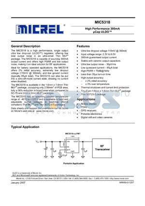 MIC5318-18YMT datasheet - High Performance 300mA uCap ULDO TM