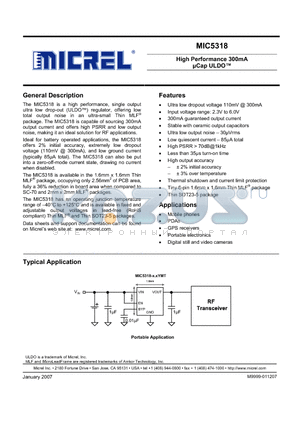 MIC5318-15YD5 datasheet - High Performance 300mA uCap ULDO TM