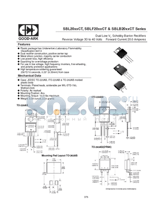 SBL2030CT datasheet - Dual Low VF Schottky Barrier Rectifiers