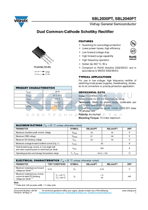 SBL2030PT_10 datasheet - Dual Common-Cathode Schottky Rectifier