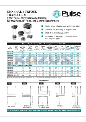 PE-5762X datasheet - 2 Watt Pulse Electrostatically Shielded, 500 mW Pulse, RF Pulse and Control Transformers