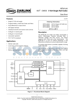 MT91L62AE datasheet - 3 Volt Single Rail Codec