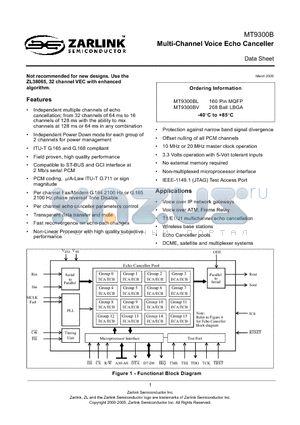 MT9300B datasheet - Multi-Channel Voice Echo Canceller