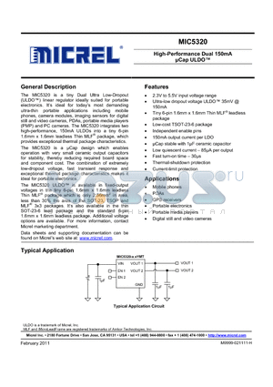 MIC5320-1.8/1.6YD6 datasheet - High-Performance Dual 150mA lCap ULDO