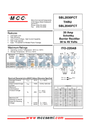 SBL2040FCT datasheet - 20 Amp Schottky Barrier Rectifier 30 to 45 Volts