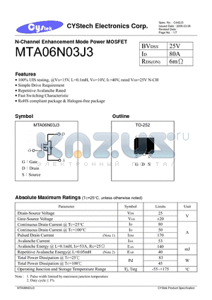 MTA06N03J3 datasheet - N-Channel Enhancement Mode Power MOSFET