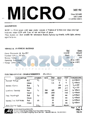 MT9Y datasheet - 22mm SQUARE LED LAMP CLUSTER SERIES