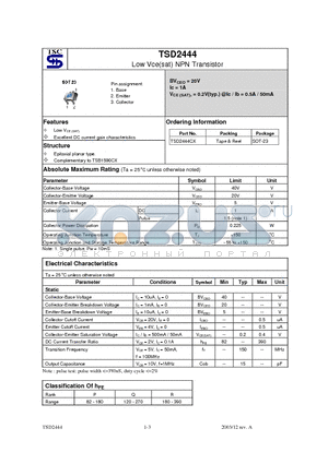 TSD2444 datasheet - Low Vce(sat) NPN Transistor