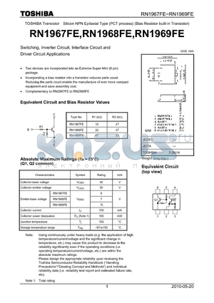 RN1967FE datasheet - Switching, Inverter Circuit, Interface Circuit and Driver Circuit Applications